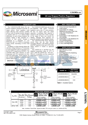 LX8385-XXCP datasheet - 3A Low Dropout Positive Regulators