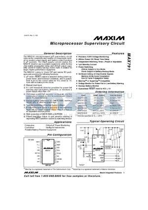 MAX791CSE datasheet - Microprocessor Supervisory Circuit