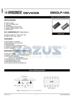 EM6DLP-100L datasheet - EMI FILTER/TVS ARRAY