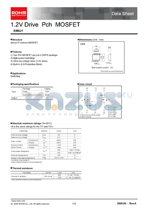 EM6J1 datasheet - 1.2V Drive Pch MOSFET