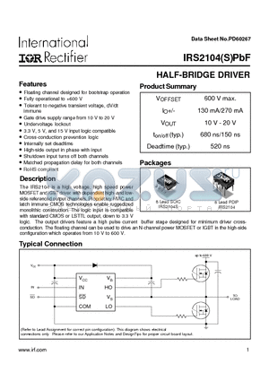 IRS2104SPBF datasheet - HALF-BRIDGE DRIVER