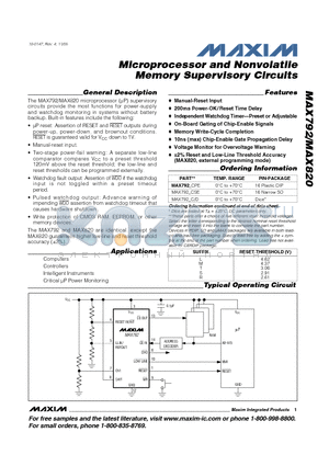 MAX792CPE datasheet - Microprocessor and Nonvolatile Memory Supervisory Circuits