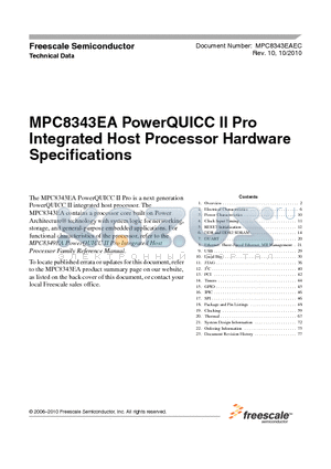 MPC8343CZQAGDB datasheet - MPC8343EA PowerQUICC II Pro Integrated Host Processor Hardware Specifications