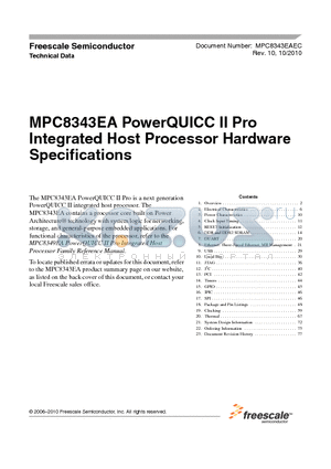 MPC8343ECVRADDB datasheet - MPC8343EA PowerQUICC II Pro Integrated Host Processor Hardware Specifications