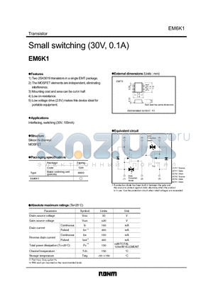 EM6K18000 datasheet - Small switching (30V, 0.1A)