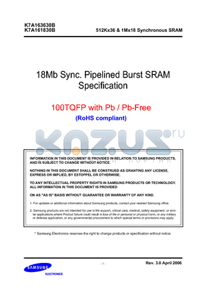 K7A163630B-QC16 datasheet - 512Kx36 & 1Mx18 Synchronous SRAM