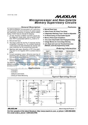 MAX792SCPE datasheet - Microprocessor and Non-Volatile Memory Supervisory Circuits
