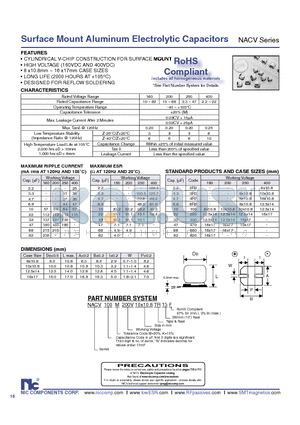 NACV100K160V12.5X14TR13F datasheet - Surface Mount Aluminum Electrolytic Capacitors