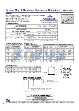 NACV100K200V16X17TR13F datasheet - Surface Mount Aluminum Electrolytic Capacitors