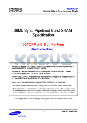 K7A323630C-PI20 datasheet - 1Mx36 and 2Mx18 Synchronous SRAM