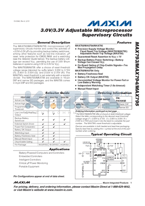 MAX793_ESE datasheet - 3.0V/3.3V Adjustable Microprocessor Supervisory Circuits