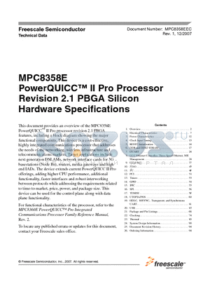 MPC8358TVRAGDDA datasheet - PowerQUICC II Pro Processor Revision 2.1 PBGA Silicon Hardware Specifications