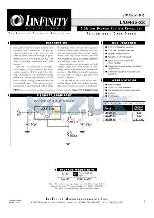 LX8415-33 datasheet - 0.5 A LOW DROPOUT POSITIVE REGULATORS