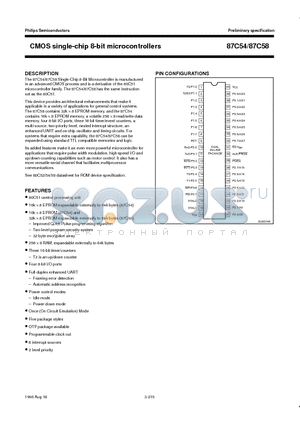 P87C54EBAA datasheet - CMOS single-chip 8-bit microcontrollers