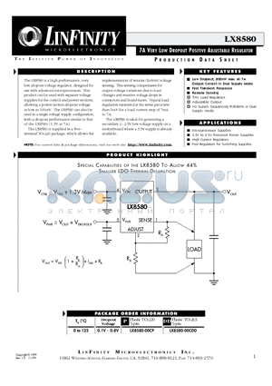 LX8580-00 datasheet - 7A VERY LOW DROPOUT POSITIVE ADJUSTABLE REGULATOR