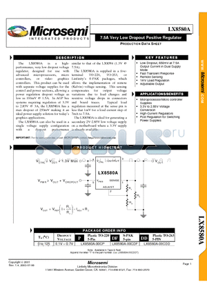 LX8580A-00CDD datasheet - 7.5A Very Low Dropout Positive Regulator