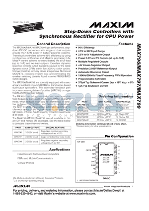 MAX796 datasheet - Step-Down Controllers with Synchronous Rectifier for CPU Power