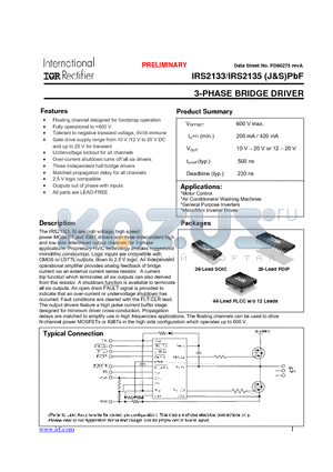 IRS2133SPBF datasheet - 3-PHASE BRIDGE DRIVER