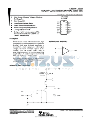 LM2900 datasheet - QUADRUPLE NORTON OPERATIONAL AMPLIFIERS