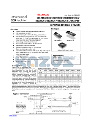 IRS2136 datasheet - 3-PHASE BRIDGE DRIVER