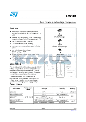 LM2901 datasheet - Low power quad voltage comparator