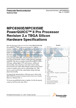 MPC8360ETZUALFGA datasheet - PowerQUICC II Pro Processor Revision 2.x TBGA Silicon Hardware Specifications