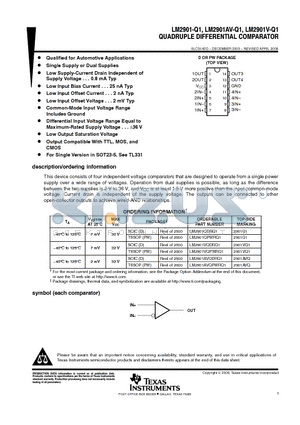 LM2901AVQDRQ1 datasheet - QUADRUPLE DIFFERENTIAL COMPARATOR