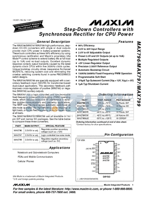 MAX799CPE datasheet - Step-Down Controllers with Synchronous Rectifier for CPU Power