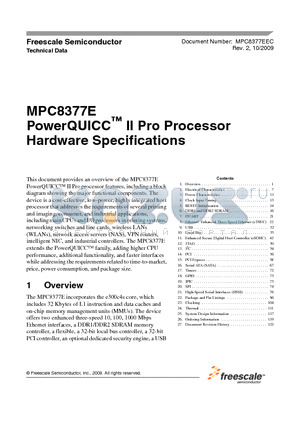 MPC8377CVRAFDA datasheet - PowerQUICC II Pro Processor Hardware Specifications
