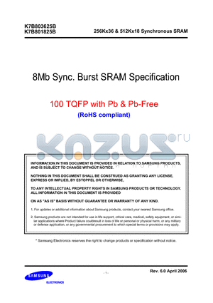 K7B803625B datasheet - 256Kx36 & 512Kx18 Synchronous SRAM