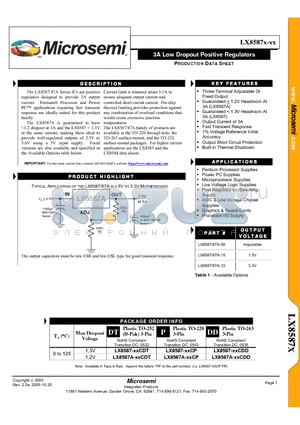 LX8587-XXCP-TR datasheet - 3A Low Dropout Positive Regulators