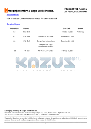 EM711FS16CW-55S datasheet - 512K x8 bit Super Low Power and Low Voltage Full CMOS Static RAM