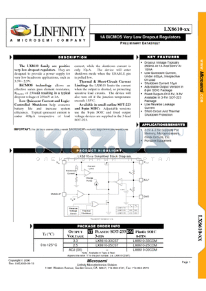 LX8610-33CDM datasheet - 1A BiCMOS Very Low Dropout Regulators