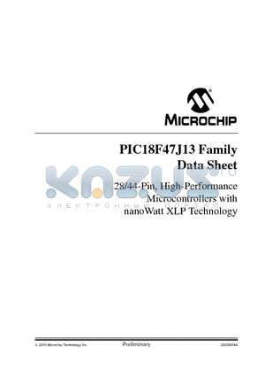 PIC18F26J13 datasheet - 28/44-Pin, High-Performance Microcontrollers with nanoWatt XLP Technology