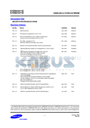 K7D801871B-HC35 datasheet - 256Kx36 & 512Kx18 SRAM