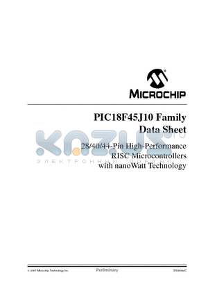 PIC18F25J10T-E/PT datasheet - 28/40/44-Pin High-Performance RISC Microcontrollers with nanoWatt Technology