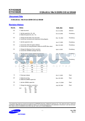 K7I161882B-FC16 datasheet - 512Kx36-bit, 1Mx18-bit DDRII CIO b2 SRAM