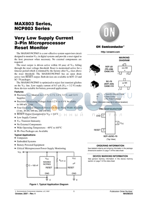 MAX803 datasheet - Very Low Supply Current 3-Pin Microprocessor Reset Monitor
