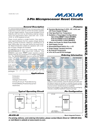 MAX803L datasheet - 3-Pin Microprocessor Reset Circuits