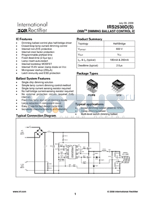 IRS2530D datasheet - DIM8TM DIMMING BALLAST CONTROL IC