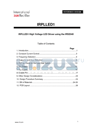 IRS2540 datasheet - IRPLLED1 High Voltage LED Driver using the IRS2540