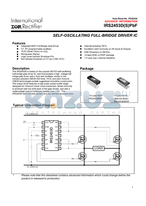 IRS2453DPBF datasheet - SELF-OSCILLATING FULL-BRIDGE DRIVER IC