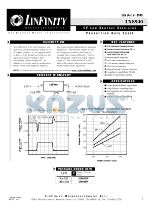 LX8940CP datasheet - 5V LOW DROPOUT REGULATOR