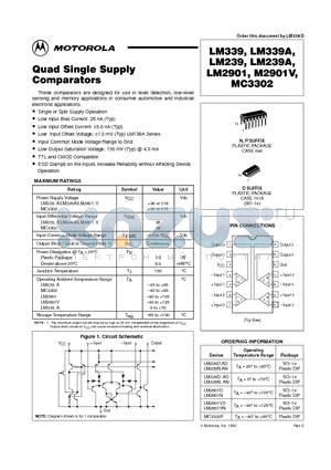 LM2901VD datasheet - Quad Single Supply Comparators