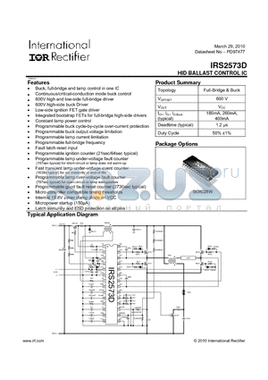 IRS2573D datasheet - HID BALLAST CONTROL IC