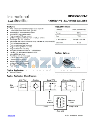 IRS2580DSPBF datasheet - COMBO8 PFC  HALF-BRIDGE BALLAST IC