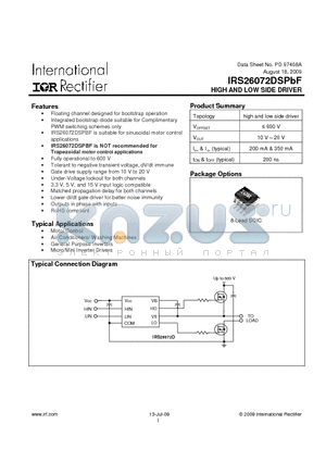 IRS26072D datasheet - HIGH AND LOW SIDE DRIVER