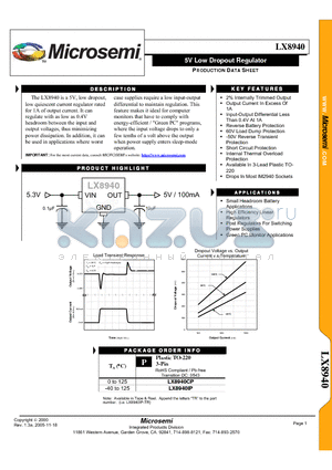 LX8940_05 datasheet - 5V Low Dropout Regulator