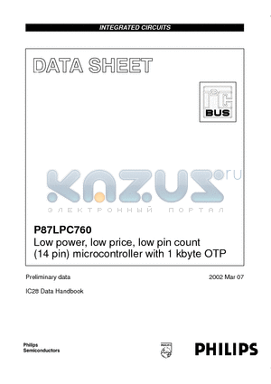 P87LPC760BDH datasheet - Low power, low price, low pin count (14 pin) microcontroller with 1 kbyte OTP