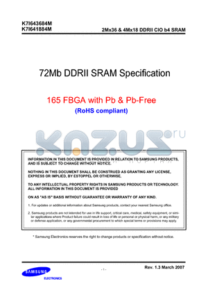 K7I641884M-FI20 datasheet - 72Mb DDRII SRAM Specification